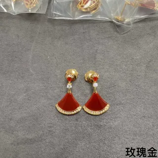 Red Enamel Fan-Shaped Gold-Tone Pavé Drop Earrings