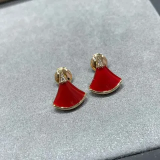 Red Enamel Fan-Shaped Gold-Tone Stud Earrings