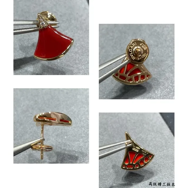 Red Enamel Fan-Shaped Gold-Tone Stud Earrings 2