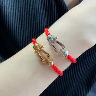 Pulsera de cordón trenzado rojo y oro Shackle-Style cierre metálico