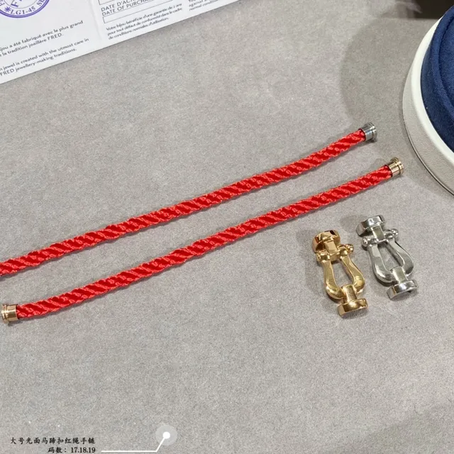 Red Gold Braided Cord Shackle-Style Metal Clasp Bracelet 7