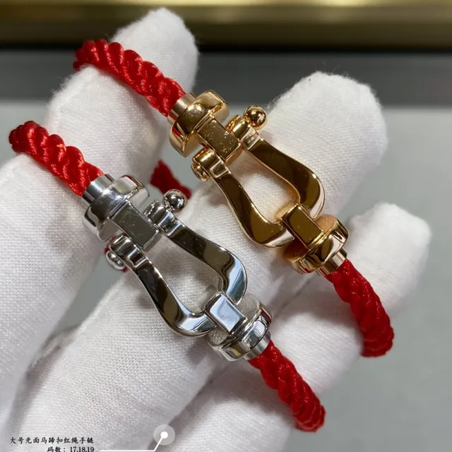 Red Gold Braided Cord Shackle-Style Metal Clasp Bracelet 8