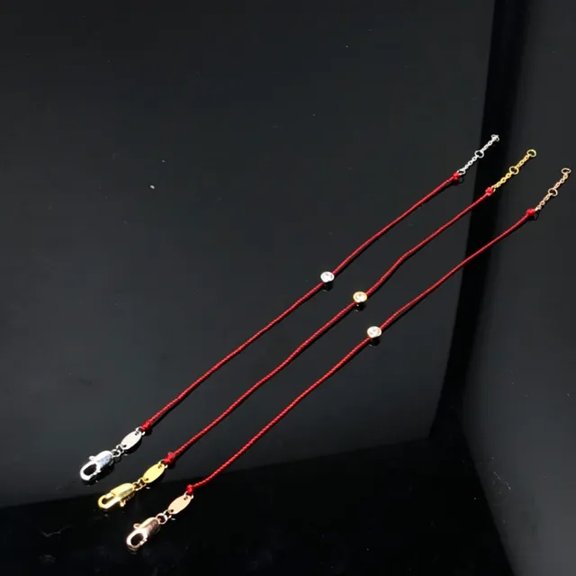Red Gold Braided Cord Single Bezel-Set Round Stone Bracelet 2