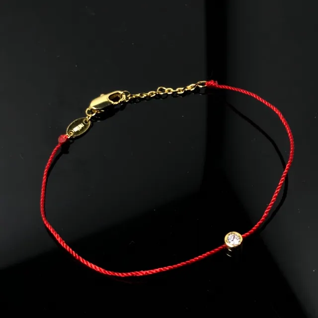 Red Gold Braided Cord Single Bezel-Set Round Stone Bracelet 3