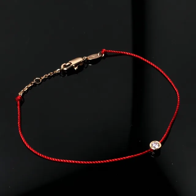 Red Gold Braided Cord Single Bezel-Set Round Stone Bracelet 4