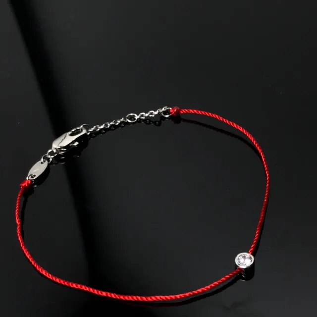 Red Gold Braided Cord Single Bezel-Set Round Stone Bracelet 5