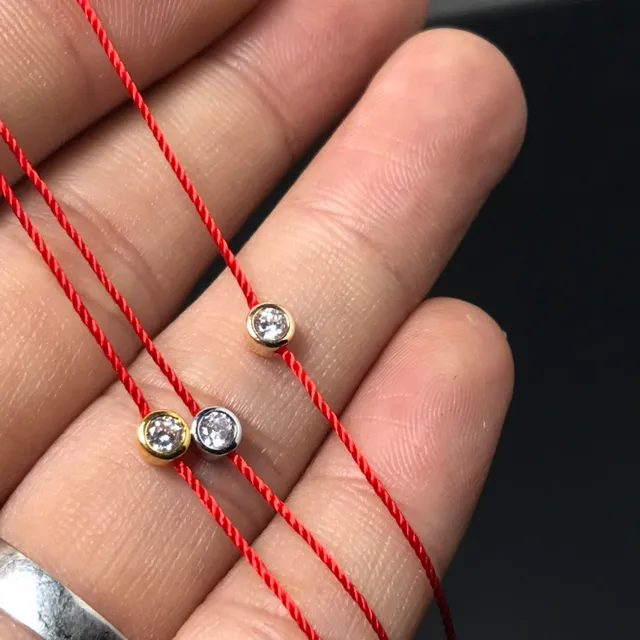 Red Gold Braided Cord Single Bezel-Set Round Stone Bracelet 6