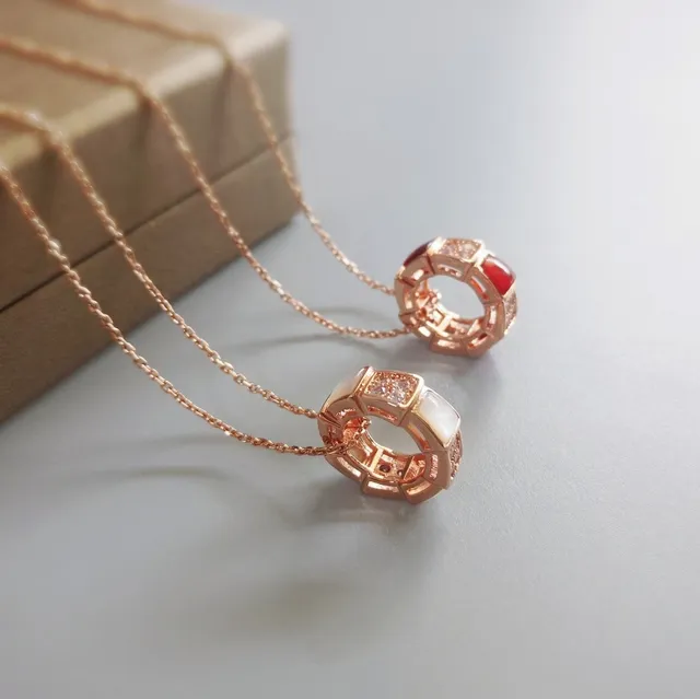 Red Gold Geometric Open-Ring Pendant Rose Tone Necklace 6