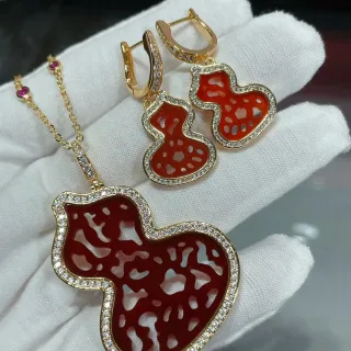 Red Gold Gourd-Shaped Silhouette Inlay Earrings