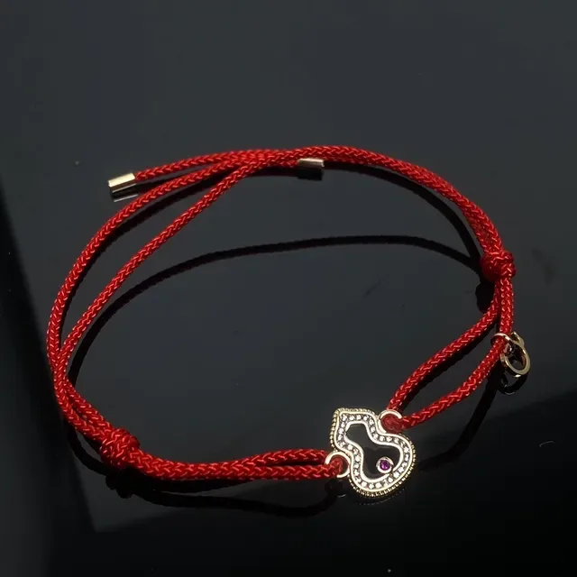 Red Gold Pavé-Set Pendant Braided Cord Bracelet 2