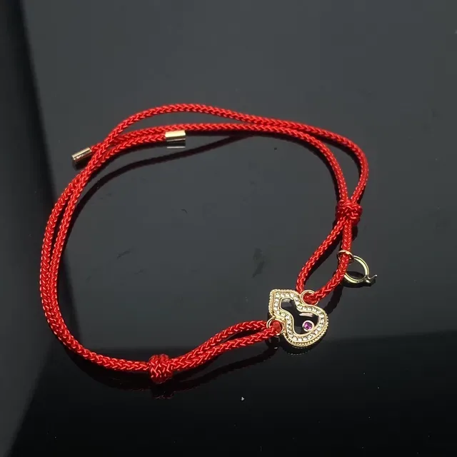 Red Gold Pavé-Set Pendant Braided Cord Bracelet 3