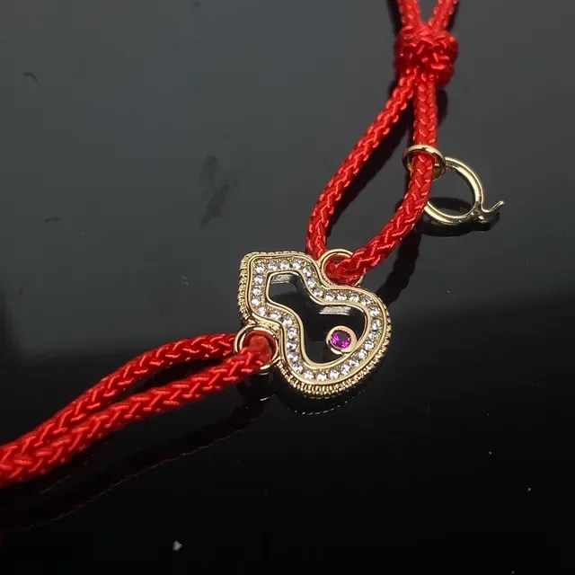 Red Gold Pavé-Set Pendant Braided Cord Bracelet 4
