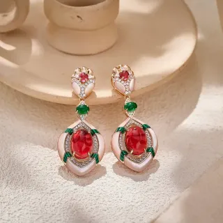 Red Green Drop Gemstone-Set Earrings