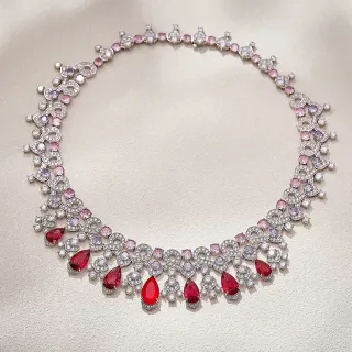 Red Pink Multi-Gemstone Pear-Drop Pendant Necklace