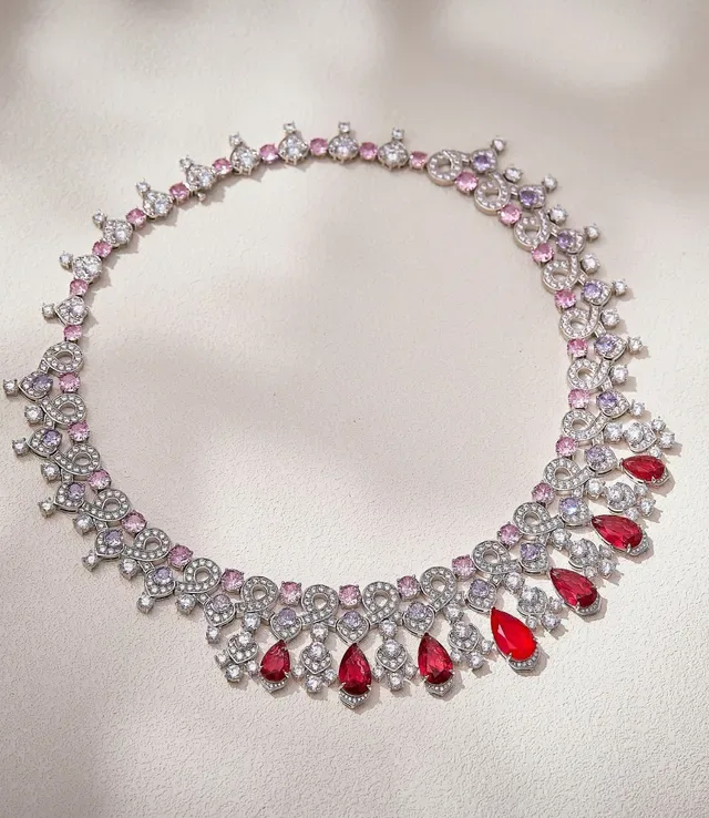 Red Pink Multi-Gemstone Pear-Drop Pendant Necklace 5