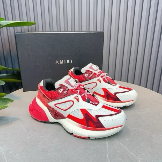 Red White Chunky Sole Geometric Overlay Panels Sneakers 2