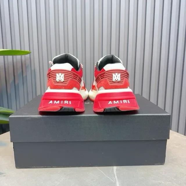 Red White Chunky Sole Geometric Overlay Panels Sneakers 4