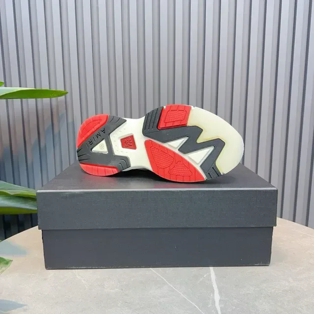 Red White Chunky Sole Geometric Overlay Panels Sneakers 5