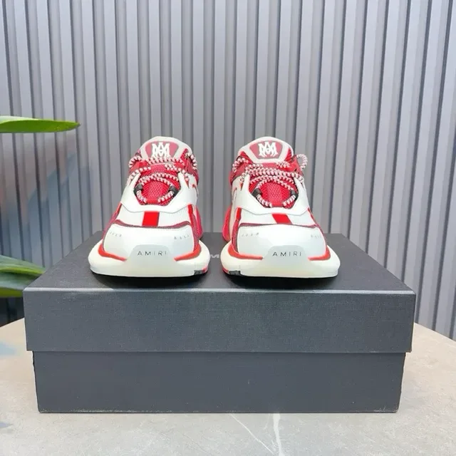 Red White Chunky Sole Geometric Overlay Panels Sneakers 6