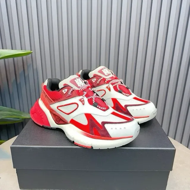 Red White Chunky Sole Geometric Overlay Panels Sneakers 7