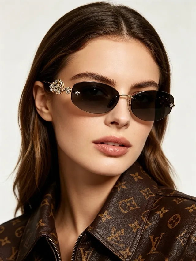 Rimless Oval Floral-Embellished Gradient Gray Sunglasses 2