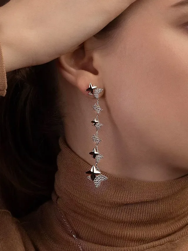 Rose-Gold-Tone Crystal Star Dangling Earrings 2