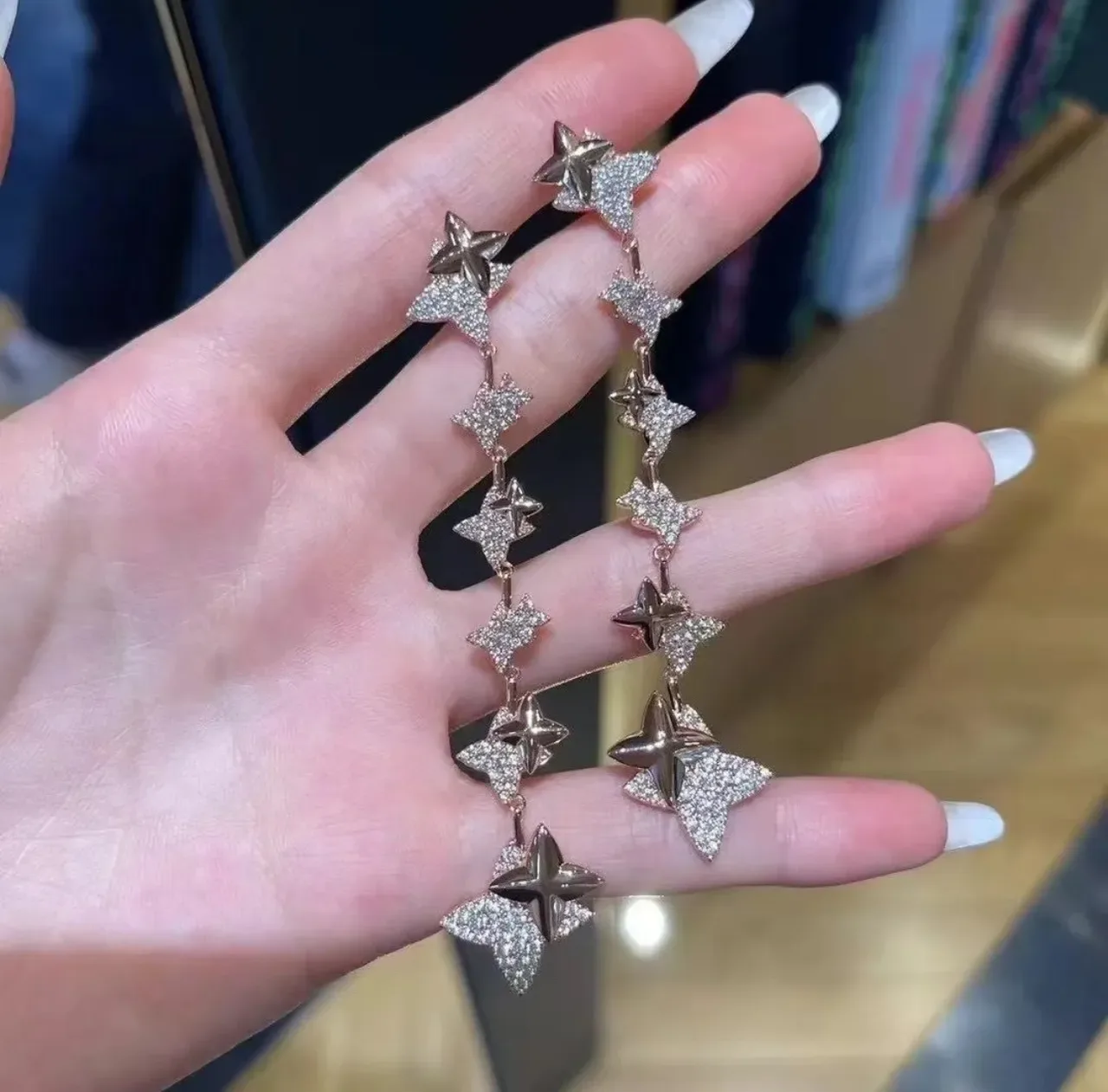 Rose-Gold-Tone Crystal Star Dangling Earrings 4