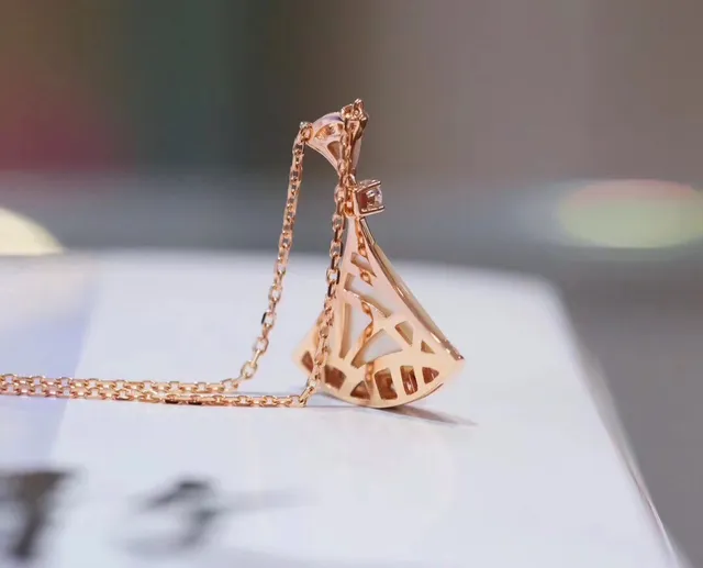 Rose Gold-Tone Fan-Shaped Pavé Pendant Necklace 4