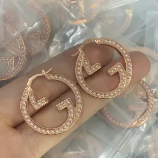 Rose Gold-Tone Pearl-Embellished Double-G Motif Hoop Earrings