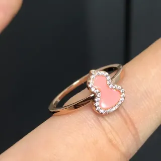 Rose Gold-Tone Pink Enamel Heart Pavé Crystal Ring