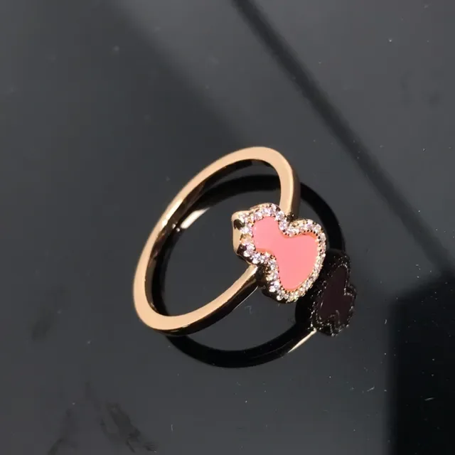 Rose Gold-Tone Pink Enamel Heart Pavé Crystal Ring 3