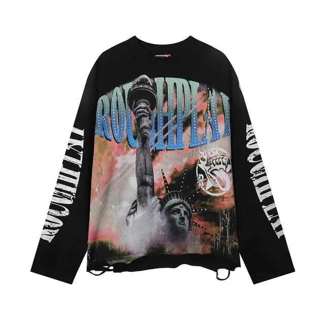 ROUGH Graphic Print Oversized Black T-Shirt 4