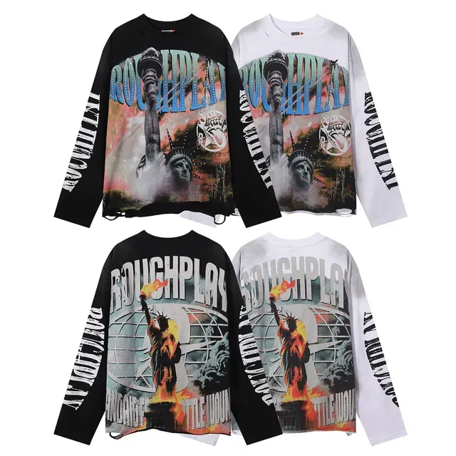 ROUGH Graphic Print Oversized Black T-Shirt 7