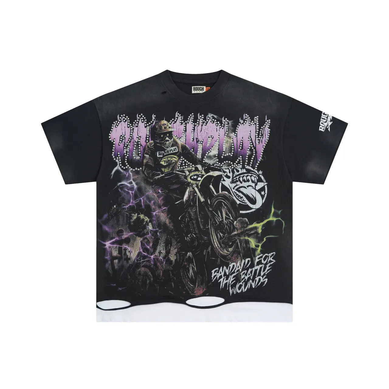 ROUGH PLAY Graphic-Print Distressed Hem Oversized T-Shirt 2