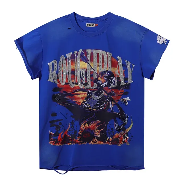 ROUGH PLAY Graphic Rhinestone Skeleton Sunflower T-Shirt 4