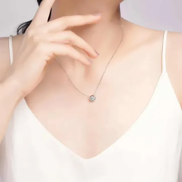 Round Bezel-Set Solitaire Pendant Necklace 2