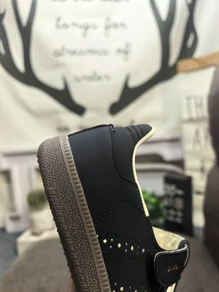 Samba Mary Jane Black Beige T-Strap Perforated Vamp Mary Jane Shoes 23