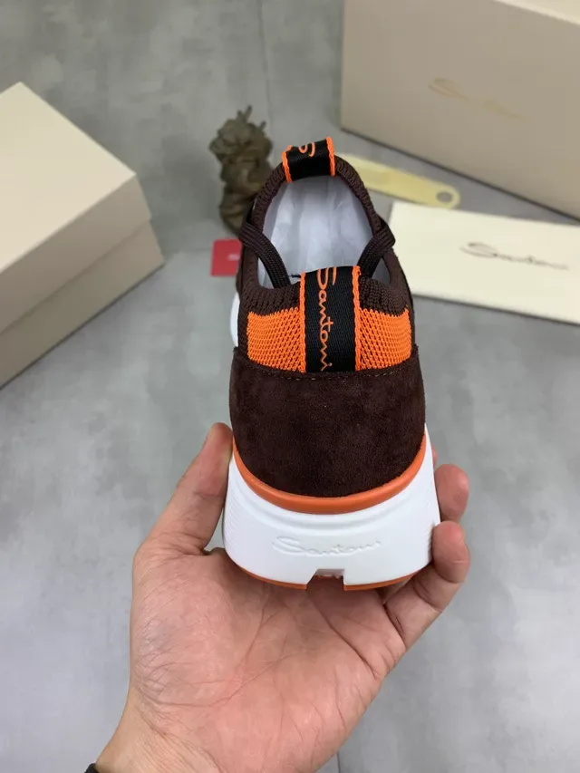 Santoni Brown Orange Knit Upper Contrast Detailing Sneakers 2