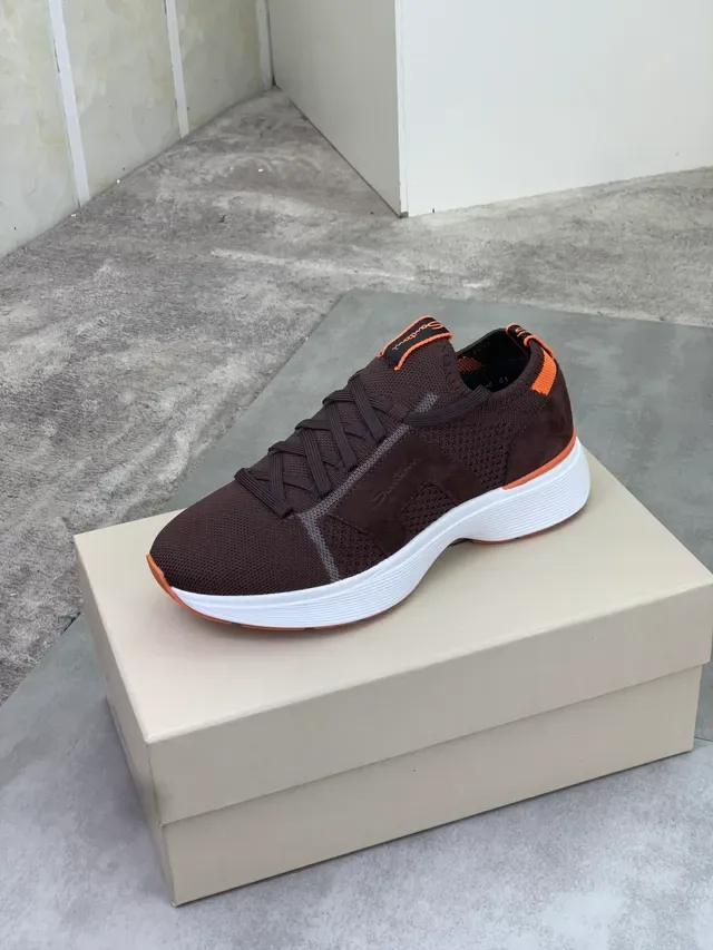 Santoni Brown Orange Knit Upper Contrast Detailing Sneakers 4