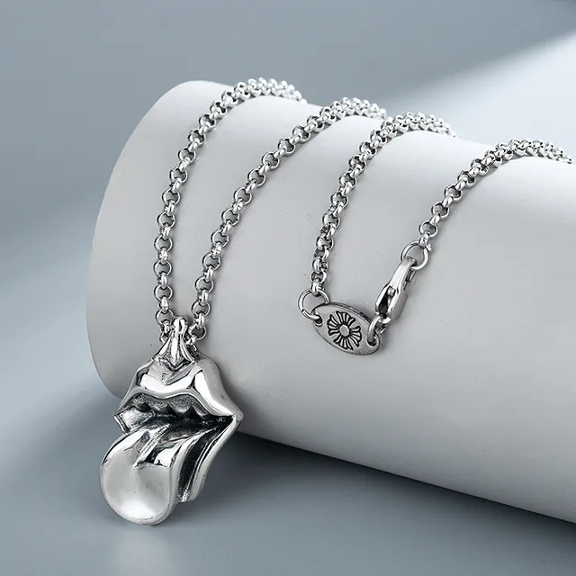 Sculptural Lips Pendant Polished Silver-Tone Box Chain Necklace 3