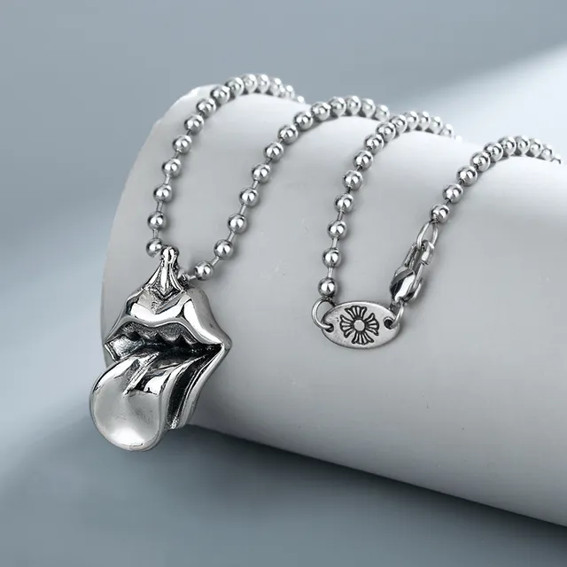 Sculptural Lips Pendant Polished Silver-Tone Box Chain Necklace 4