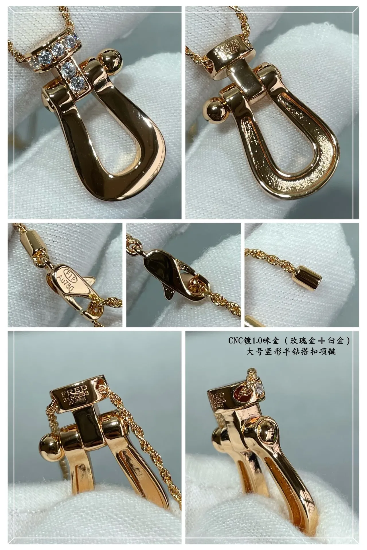 Shackle-Style Pendant Silver Black Pavé-Set Stones Necklace 3