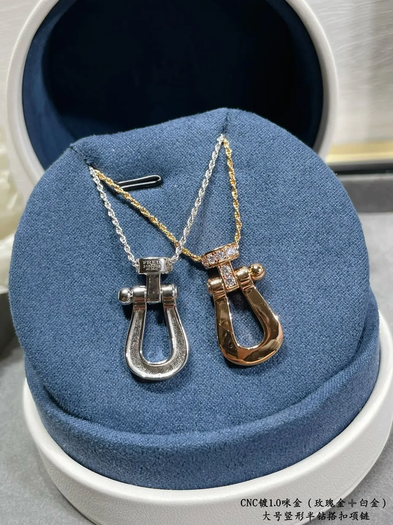Shackle-Style Pendant Silver Black Pavé-Set Stones Necklace 6