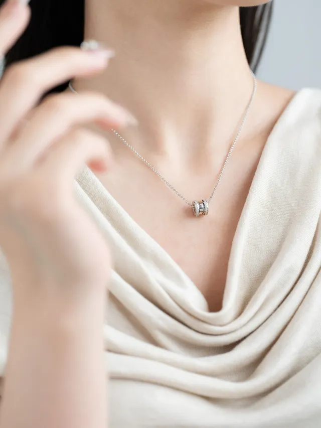 Silver and Gold Multi-Ring Pavé Pendant Necklaces 7