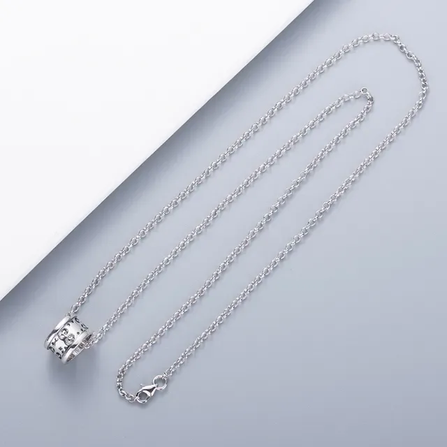 Silver Ball Chain Cylindrical Engraved Pendant Necklace 8