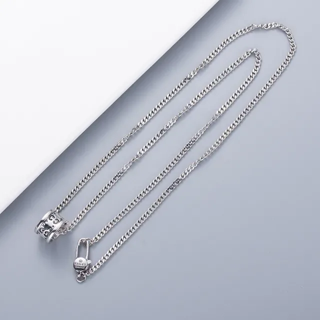Silver Ball Chain Cylindrical Engraved Pendant Necklace 9