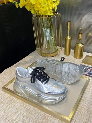 Silver Black Metallic Upper Layered Sole Chunky Sneakers 3