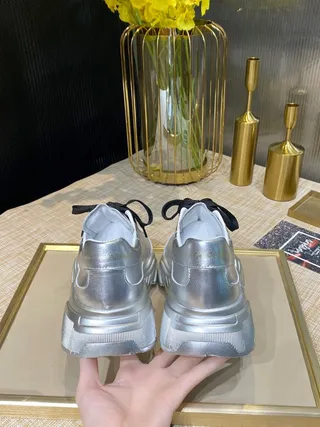 Silver Black Metallic Upper Layered Sole Chunky Sneakers 6