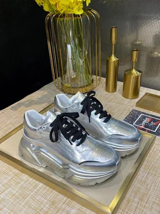 Silver Black Metallic Upper Layered Sole Chunky Sneakers 8