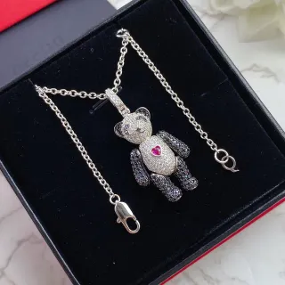 Collier argenté noir panda ours silhouette Pavé-Set pierres